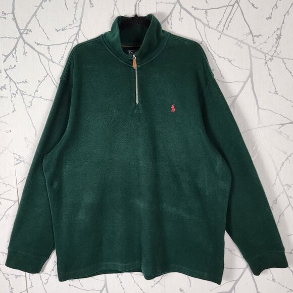 Polo Ralph Lauren Dark Green 100% Cotton Knit Quarter Zip Sweater - Picture 1 of 5
